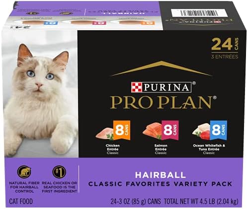 Purina Pro Plan Hairball Control Cat Food, Wet Cat Food Variety Pack, Hairball Control Entrees - (Pack of 24) 3 oz. Cans