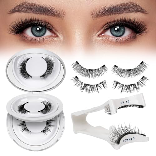 QUEWEL Magnetic Eyelashes with Applicator 2 Pair Reusable Magnetic Eyelashes No Glue Needed Magnetic Eyelashes Cat Eye Natural Look Magnetic Lashes Kit Easy to Wear and Remove(Magnetic Eyelashes-A03)