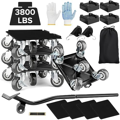 Upgraded Furniture Dolly with 5 Wheels&Furniture Lifter Set,Carbon Steel Panel Heavy Duty Dolly 3800Lbs Capacity,360° Rotation Wheels Furniture Movers with Brakes for Moving Heavy Furniture.