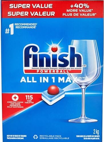 Finish - All in 1 MAX - Dishwasher Detergent - Powerball - Dishwashing Tablets Powerful Clean- Dish Tabs - Fresh Scent, 115 Count - Packaging May Vary