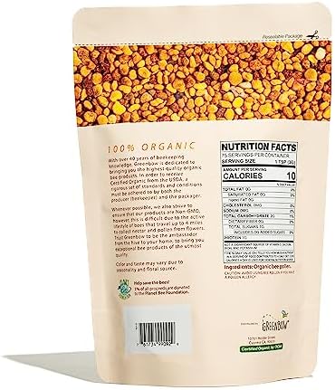 Greenbow Organic Bee Pollen - 100% USDA Certified Organic, Non-GMO, Pure, & Natural Bee Pollen - Superfood Packed w/Proteins, Vitamins & Minerals (8oz)