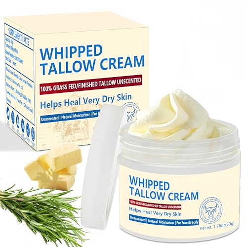 Beef Tallow for Skin, Beef Tallow Face Moisturiser, 100% Grass Fed Beef Tallow for Skin Care - Natural Handmade Lotion Whipped Beef Tallow Cream for Face & Body Sensitive Skin - 1.76 OZ.