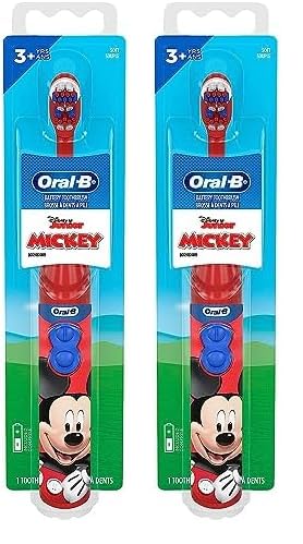 Oral-B Kid's Battery Toothbrush Featuring Disney's Mickey Mouse, Soft Bristles, for Kids 3+ (Pack of 2)