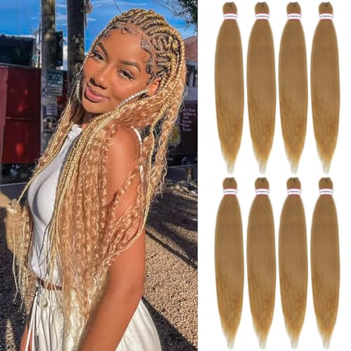 Honey Blonde Pre Stretched Brading Hair 26 Inch 8 Packs Light Brown Hair For Braiding,Soft and Light Natural Hair Extensions