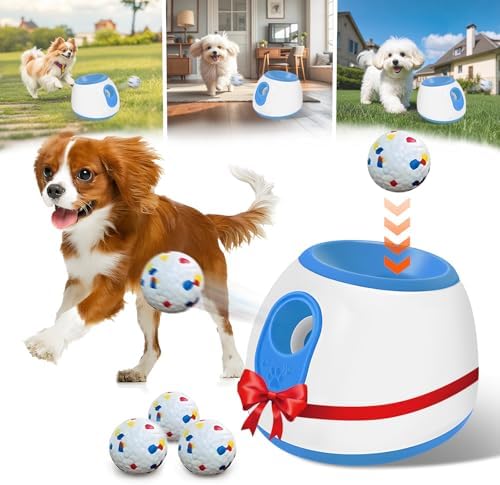 Automatic Ball Launcher for Dogs - Interactive Automatic Dog Ball Thrower Launcher for Small Dogs with 3 Durable Balls - Dog Ball Launcher Automatic Indoor & Outdoor Launch Distance 10-30ft