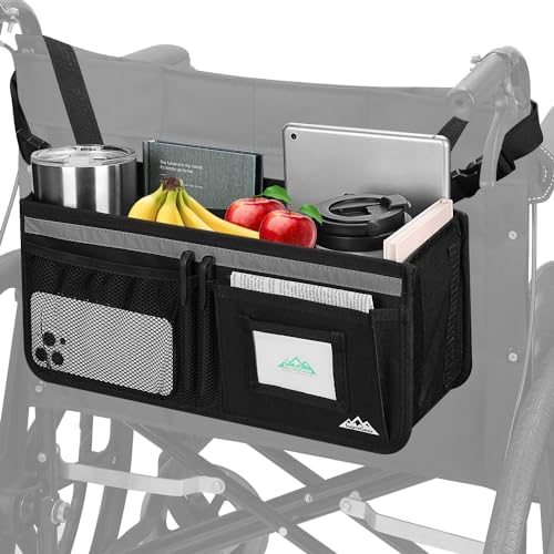 supregear Wheelchair Basket for Back, Large Capacity Wheelchair Backpack Organizer Bag with Multiple Pockets and Cup Holder Wheelchair Accessories Waterproof Storage Bag for Seniors, Black