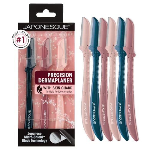 JAPONESQUE Precision Dermaplaner Facial Razors – 2pk 6 Piece Set, Eyebrow and Facial Hair Single Blade Razors for Women and Men, 2pk, 6ct.