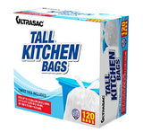 Ultrasac 13 Gallon 0.6 MIL Tall Kitchen Bags With Twist Ties - 24" x 27" - Pack of 120 - For Home, Kitchen, Office, White