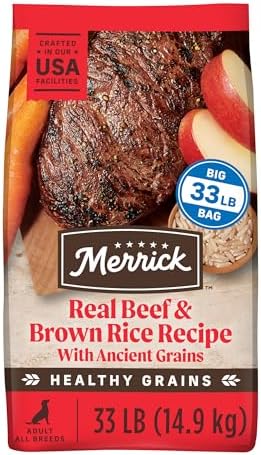 Merrick Healthy Grains Premium Adult Dry Dog Food, Wholesome and Natural Kibble with Beef and Brown Rice - 33.0 lb. Bag