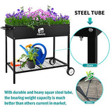 Flibaluly Raised Planter Box with Wheels Mobile Raised Garden Bed on Wheels Elevated Garden cart for Vegetables Herbs Flowers (L-Black)