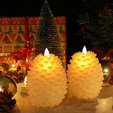 Wondise Pine Cone Flameless Flickering Candles with Remote and Timer, Set of 2 Battery Operated LED Candles Real Wax Christmas Home Decoration Candle(3.5 x 4.7 Inches, White)