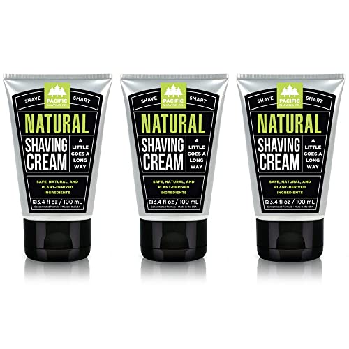 Pacific Shaving Company Natural Shaving Cream - Shea Butter + Vitamin E Shave Cream for Hydrated Sensitive Skin - Clean Formula for Smooth, Anti-Redness + Irritation-Free Shave Cream (3.4 Oz, 3 Pack)