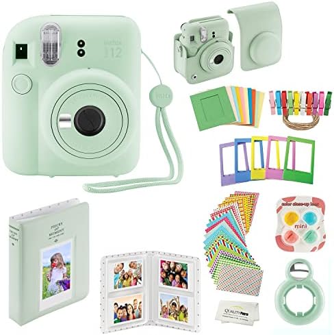 Fujifilm Instax Mini 12 Instant Camera with Case, Decoration Stickers, Frames, Photo Album and More Accessory kit (Mint Green)…