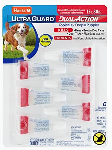 Hartz UltraGuard Dual Action Flea & Tick Topical Dogs & Puppies Treatment & Prevention, 6 Months, 15-30 lbs