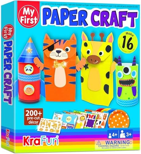 KRAFUN My First Safari Animal Paper Craft Kit, 18 DIY Arts and Crafts Zoo Animal, Organized Craft Activities Supplies Box Assembling Creative Toys for Toddlers, Boys, Girls 3-8 Years Old