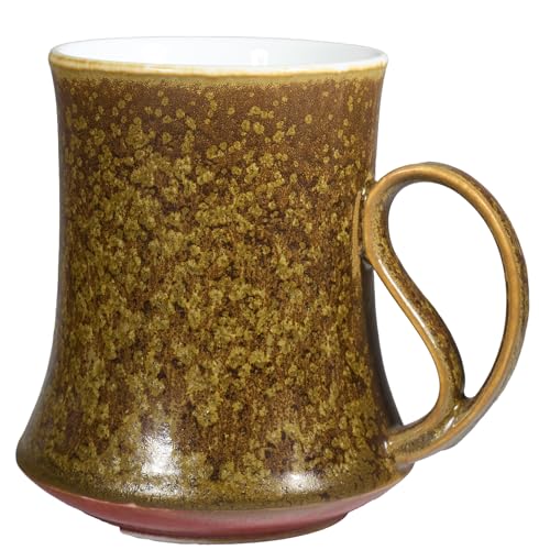 14Oz Crystallize Reactive Glaze Ceramic Coffee Mug,Cool Cup With Handle Suitable for Office and Home Drinking Coffee Tea Cocoa Milk,Lead cadmium free, Dishwasher Microwave Safe(Dark yellow)