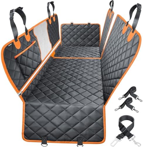URPOWER 6 in 1 Convertible Dog Car Seat Cover for Back Seat 60/40 Split Dog Seat Cover 100% Waterproof Dog Hammock for Car Nonslip Pet Seat Cover with Mesh Window & Pocket for Cars Trucks and SUVs