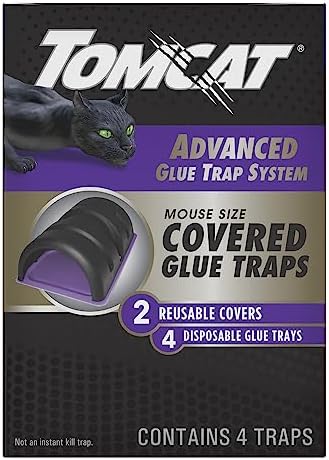 Tomcat Advanced Glue Trap System Mouse Size Covered Glue Traps with 2 Reusable Covers and 4 Disposable Glue Traps