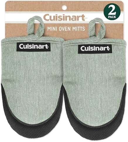 Cuisinart Mini Oven Mitts – 5.5” x 7” Heat-Resistant Kitchen Mitts for Oven with Non-Slip Neoprene Palm, Cotton Filling, and Fabric Loop – Durable Oven Mitt Set for Cooking & Baking (Chambray)