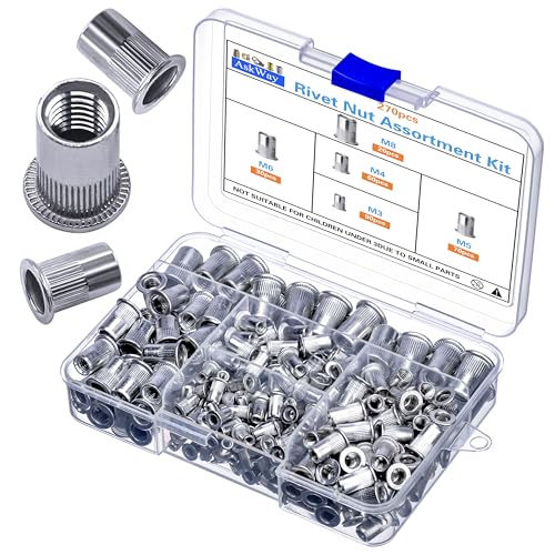 Rivet Nut Assortment Kit, 270 PCS Recessed Rivet Nuts, Rivet Nut Sorting Tool, (M8 M6 M5 M4 M3) for Automotive, Home Decor and Industrial Products