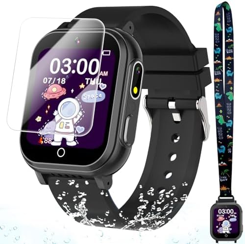 Waterproof Smart Watch for Kids with 32 Games Dual Camera Video Habit Tracking Music Player Pedometer Screen Protectors Lanyard, HD Touchscreen Kids Smart Watch Toy Birthday Gift for 3-12 Year Old