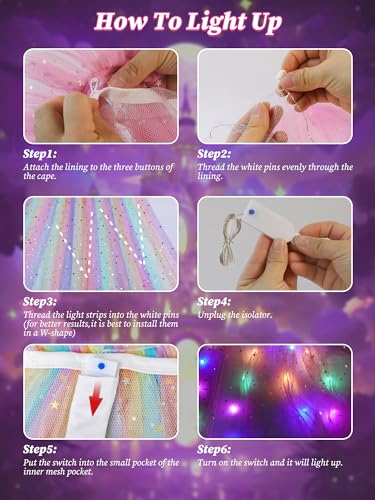 Popsunny Light Up Princess Dress Up Cape Costume for Girls 3 4 5 6 Years Old, Kids Birthday Christmas Halloween Party Gift Pink