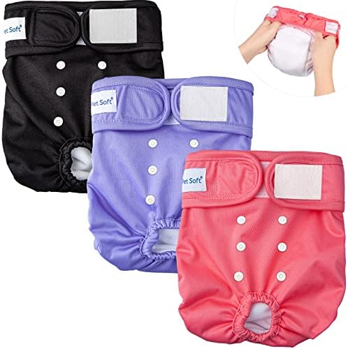 Pet Soft Washable Female Diapers (3 Pack) – Female Dog Diapers, Comfort Reusable Doggy Diapers for Girl Dog in Period Heat (Sprightly, XL)