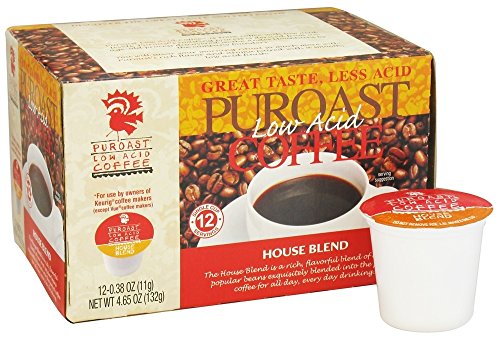 Puroast Low Acid Coffee| House Blend Single Serve Pods | Medium Roast | High Antioxidants & High pH |No Bitter Aftertaste | Reduced Heartburn & GERD Friendly | 12 Count - Compatible with Keurig Brewer