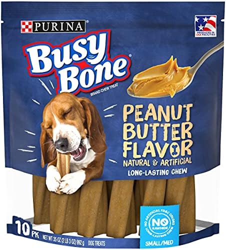 Purina Busy Bone Made in USA Facilities, Long Lasting Small/Medium Breed Adult Dog Chews, Peanut Butter Flavor - 10 ct. Pouch