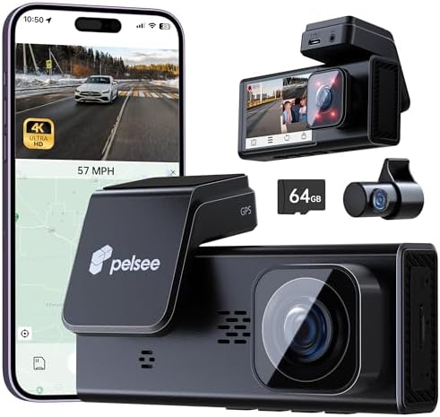 4K 3 Channel Dash Cam Front and Rear Inside, Dash Camera for Cars, 4K+1080P+1080P Dashcam with APP & WiFi, 64GB Card Included, Smart Driving System ADAS DMS, 24H Parking Mode,G-Sensor,256GB Max