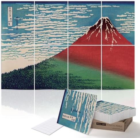 PINWELIFE® Wall Art Acoustic Panels, Sound Proof Absorbing Panels for Home/Office, Decorative Absorbing Dampening, Noise and Echo Cancelling (48"x32", Ukiyo-e_Mount Fuji)