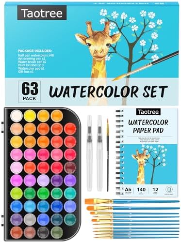 Watercolor Paint Set, 48 Colors Watercolors Kit Water Colors with 10 Paint Brushes, Brush Pens, Palette, Drawing Pad, Art Crafts Painting Supplies, Gifts for Teens Girls Boys Kids Adults Artist
