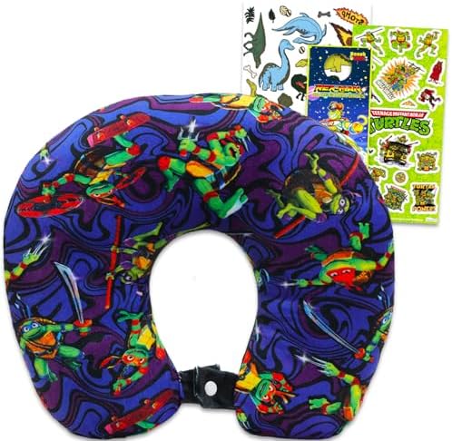 Teenage Mutant Ninja Turtles Travel Neck Pillow for Kids - Bundle with 13" TMNT Neck Pillow, Tattoos, Stickers, More | Teenage Mutant Ninja Turtles Travel Accessories Set for Boys