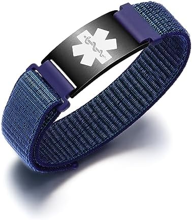 Personalized Sport Medical Alert Bracelets for Women Men - Custom Medical ID Bracelets with Free Engraving - Hook and Loop/Elastic/Stainless Steel/Silicone Watch Wristband Emergency Bracelet