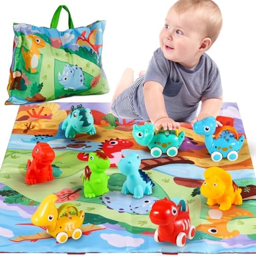 ALASOU 9 PCS Dinosaur Fantastic Creatures Toys with Playmat/Storage Bag|Baby Toys for 1 2 Year Old Boy|1st Birthday Gifts Easter Basket Stuffers for Toddler|1 Year Old Boy Gift for Infant 12 18 Months