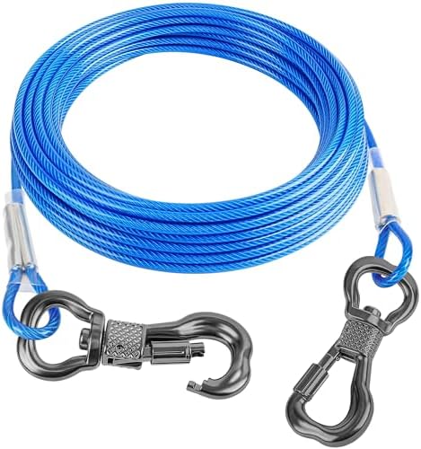 Tresbro 40FT Reflective Dog Tie Out Cable for Dogs Up to 250 Pounds, Steel Dog Wire Leash Cable with Stainless Rotatable Clip, Lightweight and Enduring, Dog Lead Chains for Outside,Yard,Camping, Blue