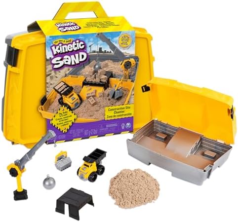 Kinetic Sand, Construction Site Folding Sandbox with 2lbs Play Sand & Toy Truck, Sensory Toys for Kids Ages 3 and up