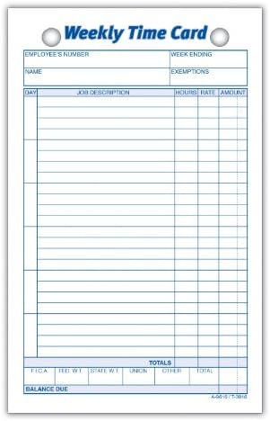 Adams Weekly Time Cards, 1-Sided, 4.25 x 6.75 Inches, White Index Bristol Paper, 100 Cards Per Pack (9616ABF)