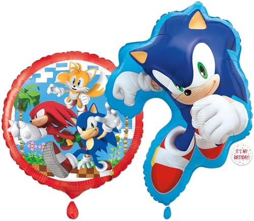 Sonic The Hedgehog Foil Balloons Set of 2 | Multicolor Sonic Balloons with Sticker | Sonic Birthday Party Decorations | Officially Licensed