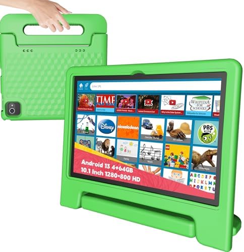Kids Tablet 10 Inch, Tablet for Kids Android 13, 4GB+64GB, 8-Core CPU, WiFi 6, 12H Battery Life, Parental Control, 1280 * 800 HD Display, Dual Cameras, Shockproof Case, Pre-Installed Educational Apps