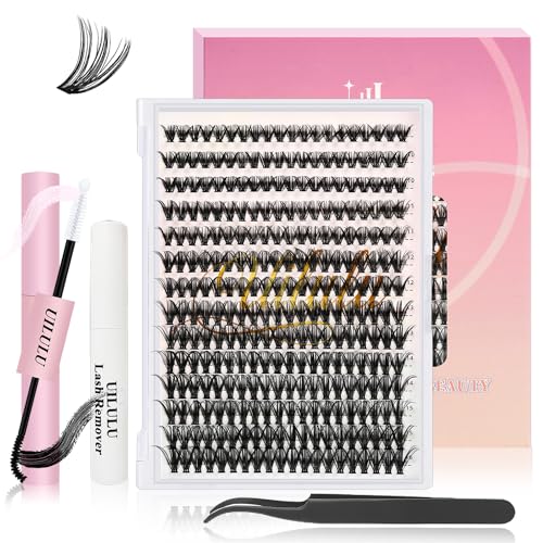 DIY Lash Extension Kit 280pcs Individual Lashes Clusters D Curl Lash Clusters, Lash Kit with Lash Bond and Seal, Remover, Lash Tweezers (40D-0.07D-9-16MM Kit)