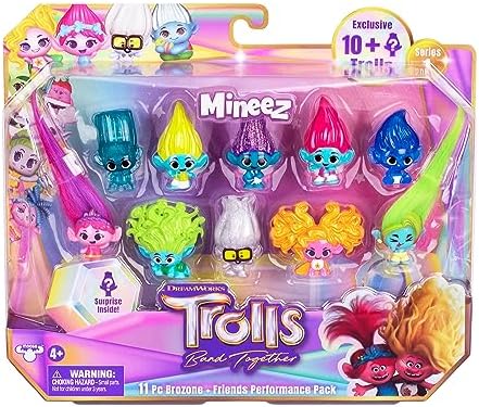 DREAMWORKS TROLLS Band Together Mineez 11pc Brozone + Friends Performance Pack - 11 Mineez 1.5 Inch Collectible Figures and 1 Accessory