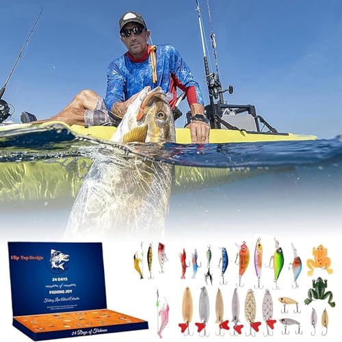 Fishing Tackle Christmas Advent Calendar 2024, Fishing Lures Set, Fishing Lure Advent Calendar, Fish Bait Christmas Calendar for 24 Days Surprise Gift for Christmas, Husband, Friend (24 Days-A)