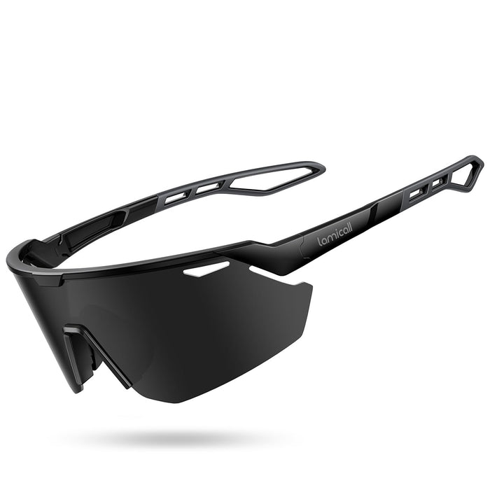 Lamicall Polarized Sports Sunglasses for Men Women, [24g Ultralight] [Adjustable Nose Pad] UV400 Protection Sun Glasses for Cycling Running Baseball Fishing Golf Beach Volleyball, Half Frame, Black