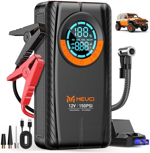 Portable Car Jump Starter with Air Compressor - 3500A Car Battery Jump Starter (9.0 Gas/8.0L Diesel), 12V Car Jumper Starter Portable, Jump Box with Smart Jumper Cables, Tire Inflator, LED Light