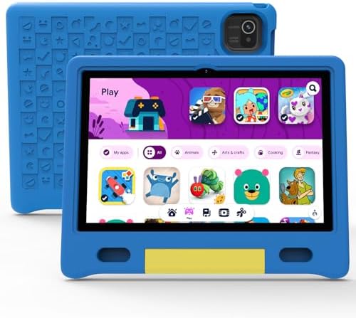 Kids Tablet, 10 inch Toddler Tablet with EVA Protective Case, 2+32GB Storage, 5000mAh, 5G WiFi, Android 13 Tablet for Kids with Google Kids Space, Family Link, Ad-Free Contents (Blue)