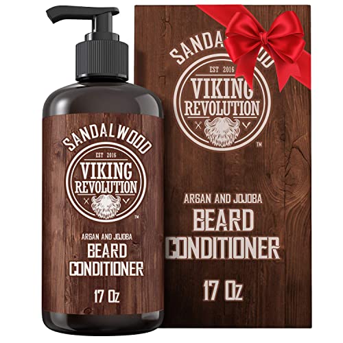 Viking Revolution Beard Conditioner w/Argan & Jojoba Oils - Softens & Strengthens - Sandalwood Scent - Beard Conditioner w/Beard Oil (17oz Conditioner)