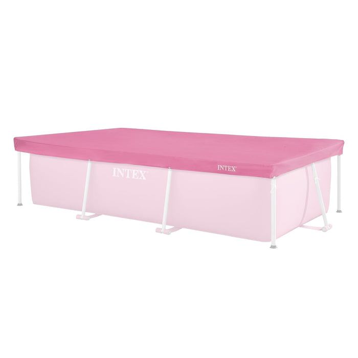 INTEX 28035E Pool Cover: for 8.5ft x 5.3ft Rectangular Metal Frame Pools – Includes Rope Tie – Drain Holes – 12in Overhang – Snug Fit