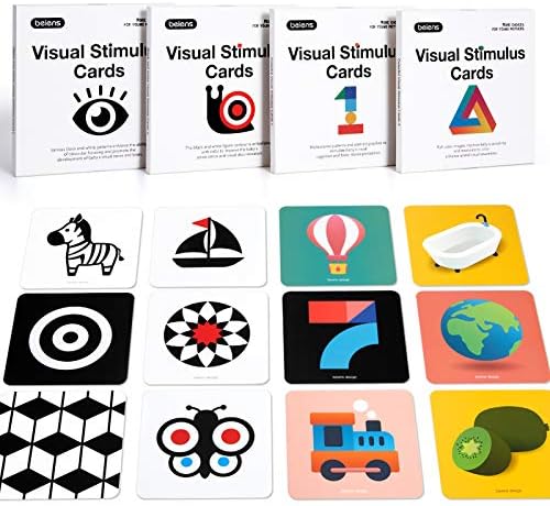 beiens High Contrast Baby Flashcard, 80 Pcs 160 Page Black White Colorful Visual Stimulation Learning Activity Card for Babies Ages 0-3-6-12-36 Months, 5.5'' x 5.5'' Newborn Infants Toys Gift
