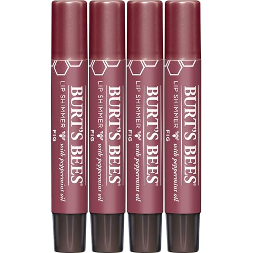 Burt's Bees Shimmer Lip Tint Valentines Day Gifts, Tinted Lip Balm Stick, Moisturizing for All Day Hydration with Natural Glowy Pigmented Finish & Buildable Color, Fig (4 Pack)